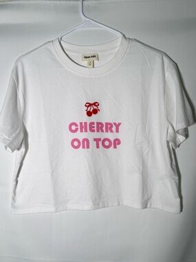 Open Edit White 'Cherry On Top' Graphic Crop Tee